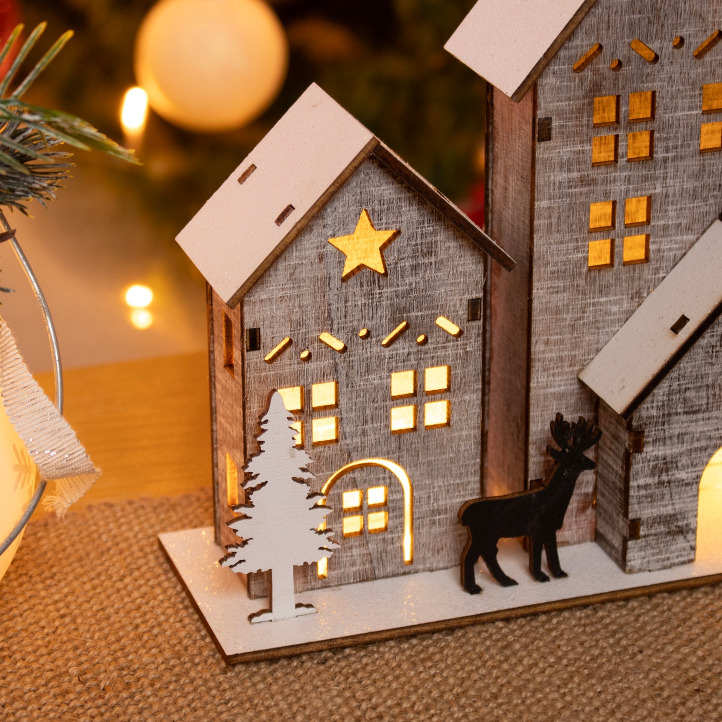 Light Up Wooden Winter House Scene