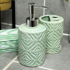 Green Diamond Bathroom Set With Shower Curtain
