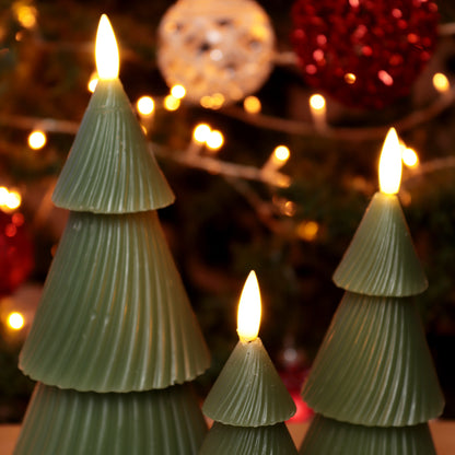 Green Christmas Tree LED Candles Set Of 3