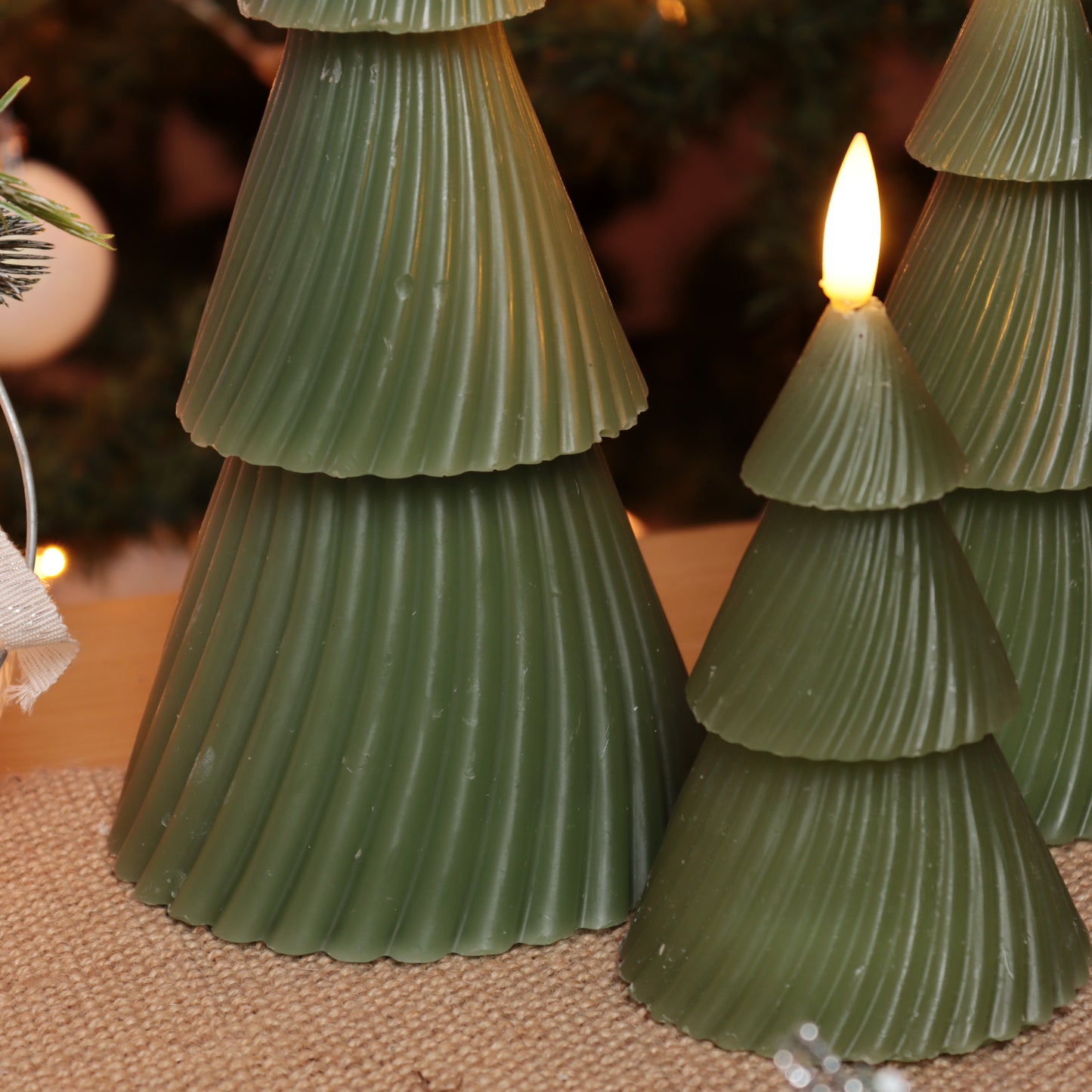 Green Christmas Tree LED Candles Set Of 3