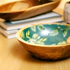 Enamelled Orange Blossom Mango Wood Bowl