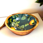 Enamelled Orange Blossom Mango Wood Bowl