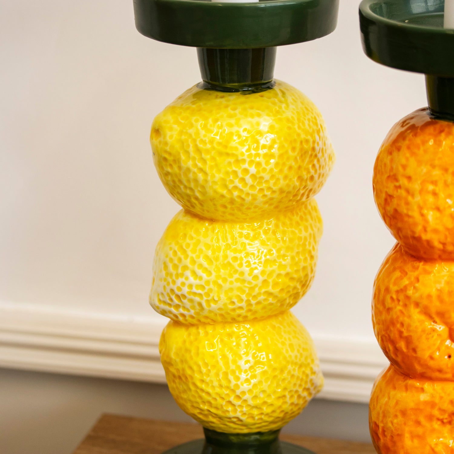 Set Of 2 Lemon & Orange Stack Candelstick Holders