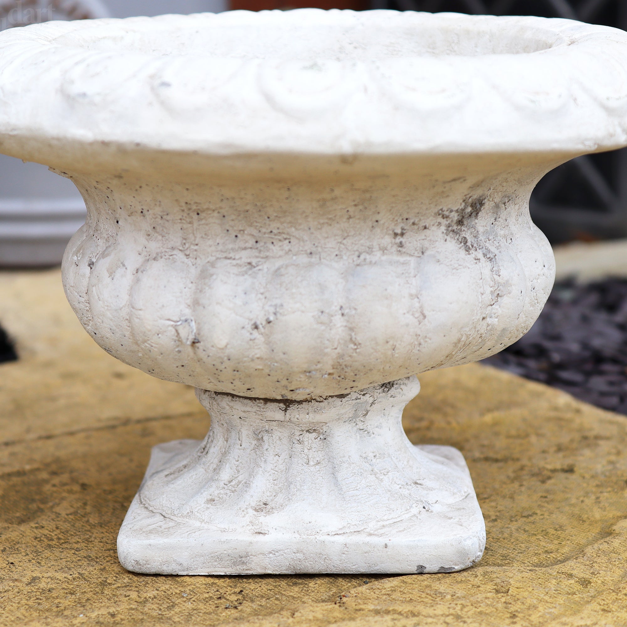 White Cement Wide Urn Planter