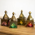 Set Of 4 Multi Glass Square Morrocan Lanterns