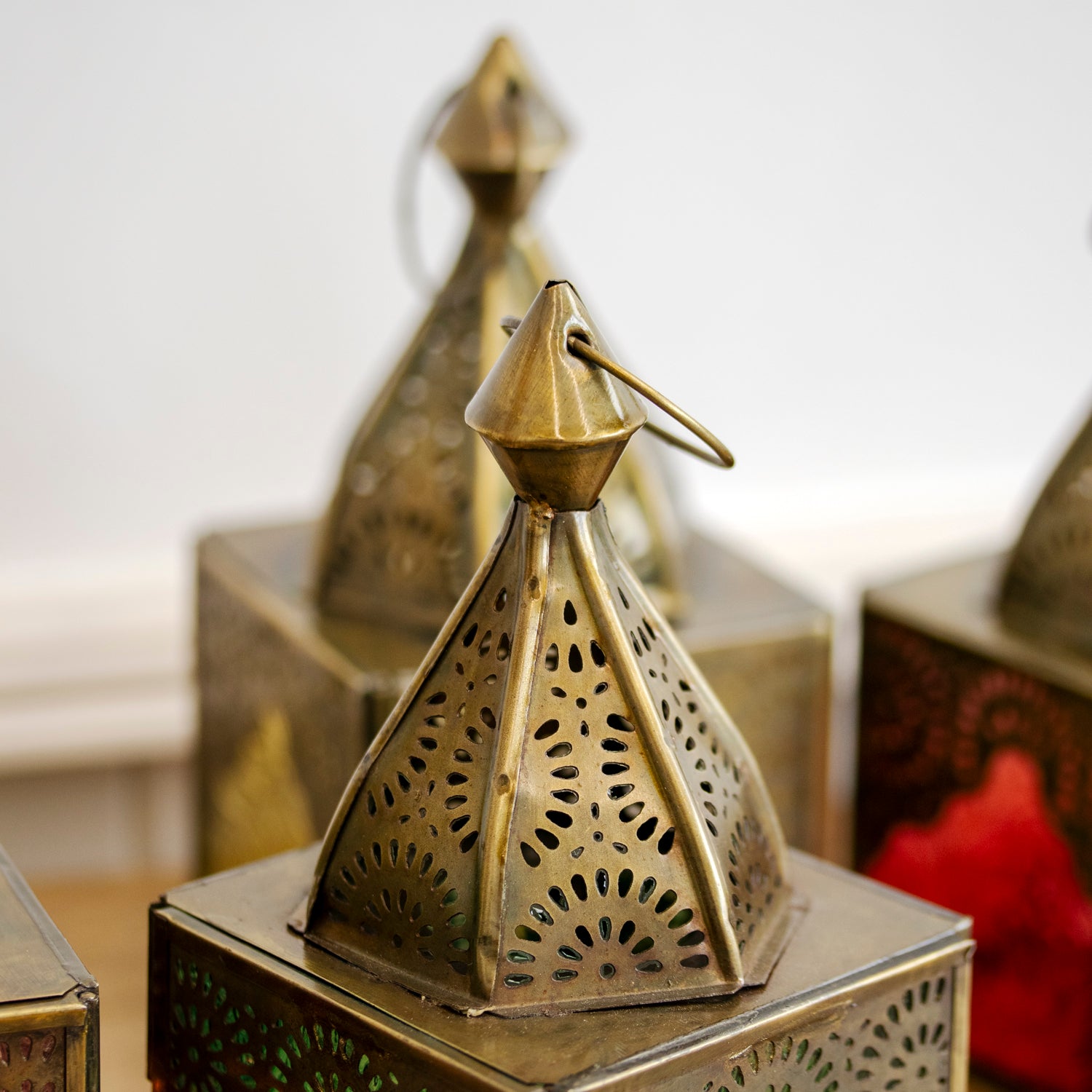 Set Of 4 Multi Glass Square Morrocan Lanterns
