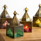 Set Of 4 Multi Glass Square Morrocan Lanterns