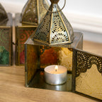 Set Of 4 Multi Glass Square Morrocan Lanterns