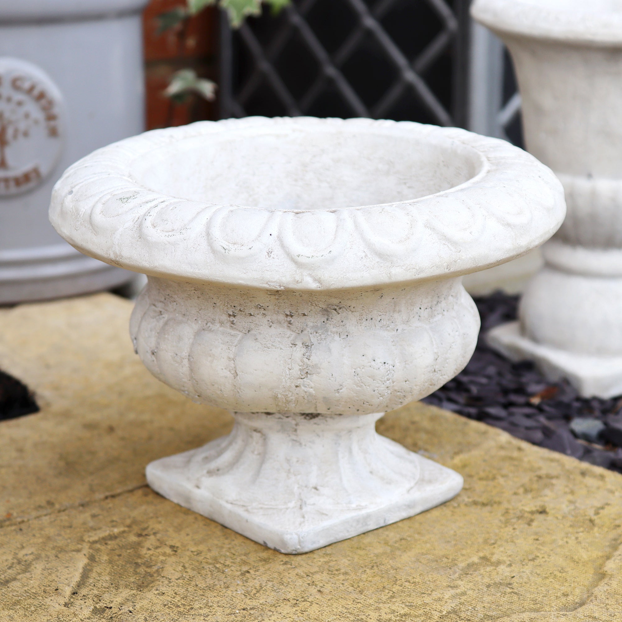 White Cement Wide Urn Planter