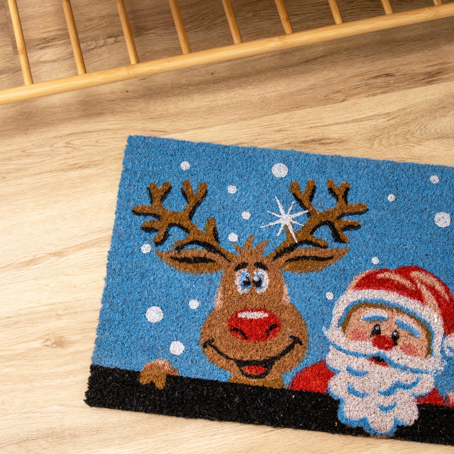 Blue Santa With Rudolph Doormat