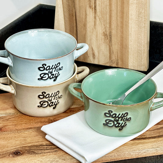 Set Of 3 Reactive Glaze Soup Of The Day Soup Bowls