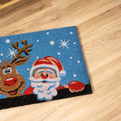 Blue Santa With Rudolph Doormat