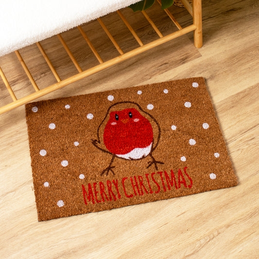 Merry Christmas Snowy Robin Doormat