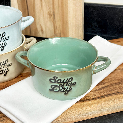 Set mit 3 Suppenschüsseln mit reaktiver Glasur „Soup Of The Day“.