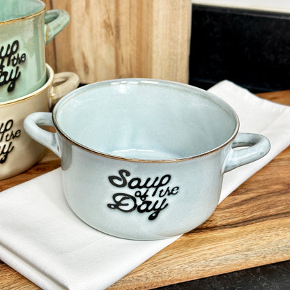 Set mit 3 Suppenschüsseln mit reaktiver Glasur „Soup Of The Day“.