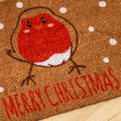 Merry Christmas Snowy Robin Doormat