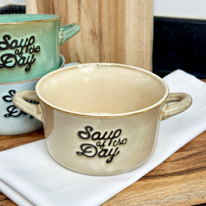 Set mit 3 Suppenschüsseln mit reaktiver Glasur „Soup Of The Day“.