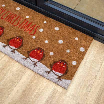 Merry Christmas Snowy Robins Extra Long Doormat