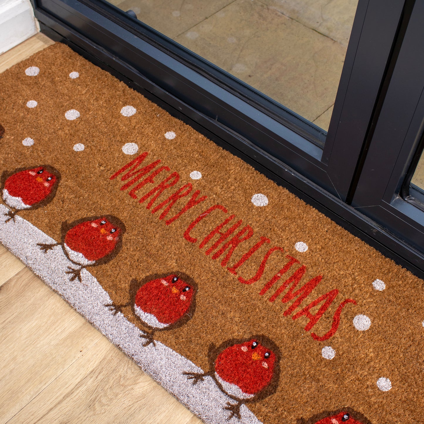 Merry Christmas Snowy Robins Extra Long Doormat