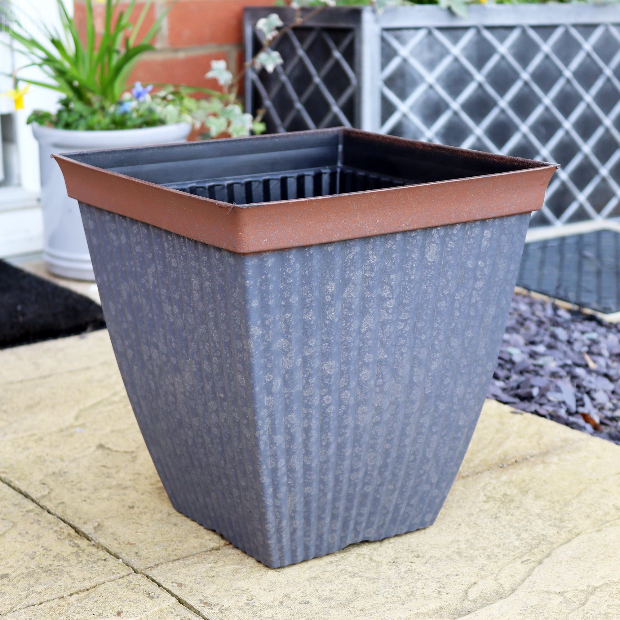 Galvanised Metal And Clay Rust Square Planter