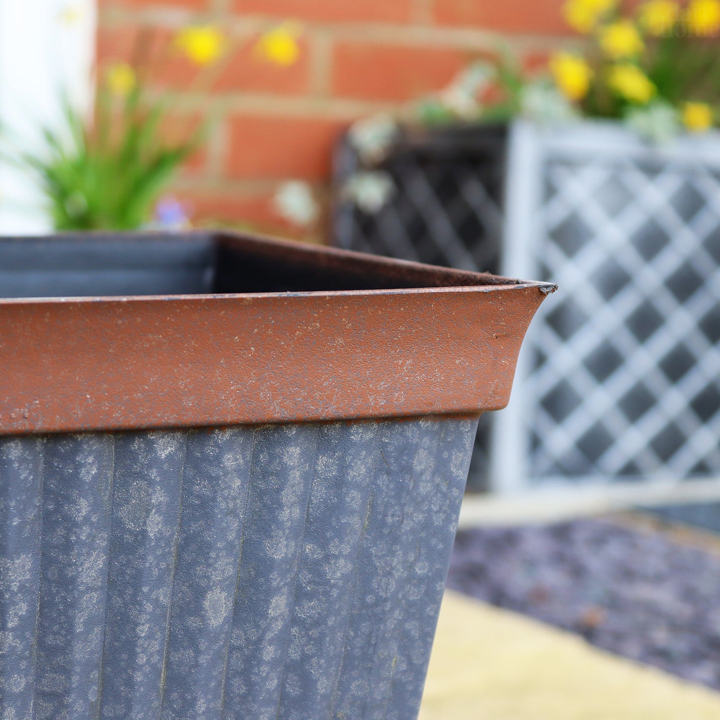 Galvanised Metal And Clay Rust Square Planter