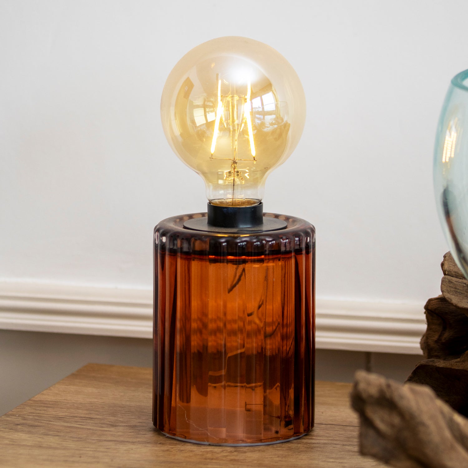 Colour Ribbed Glass Table Lamp