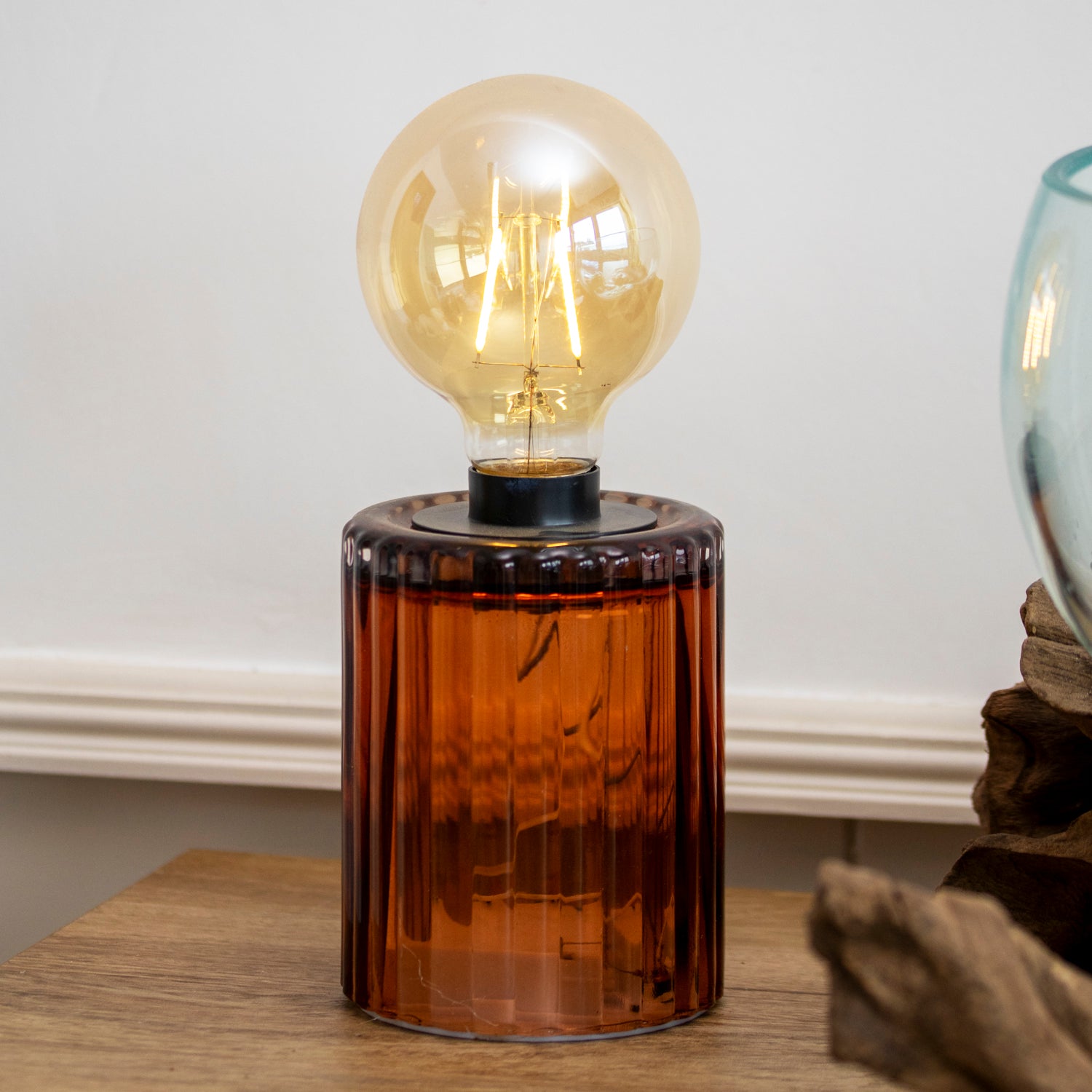 Colour Ribbed Glass Table Lamp