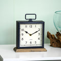 Metal Mantel Clock With Wood Base