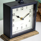 Metal Mantel Clock With Wood Base