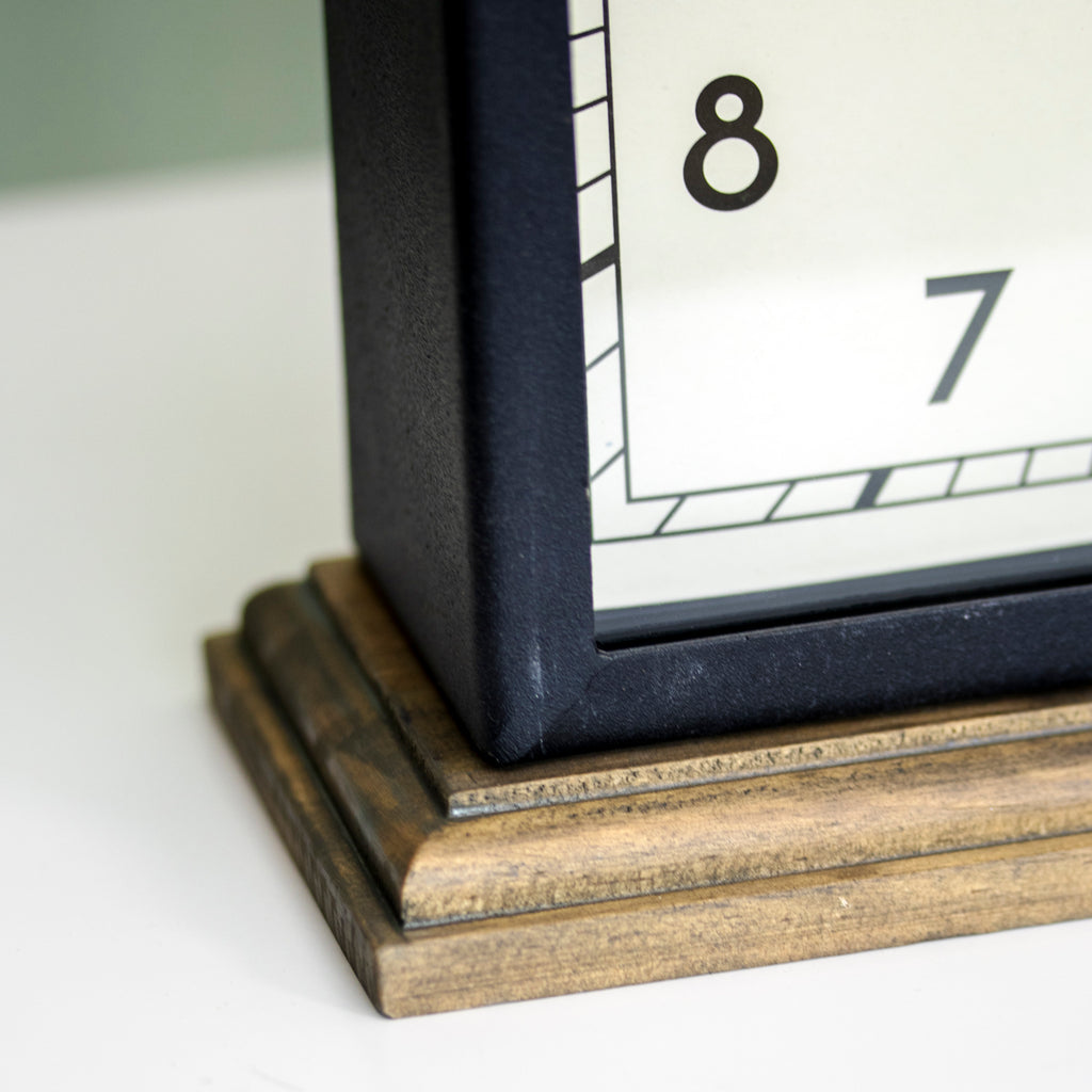 Metal Mantel Clock With Wood Base