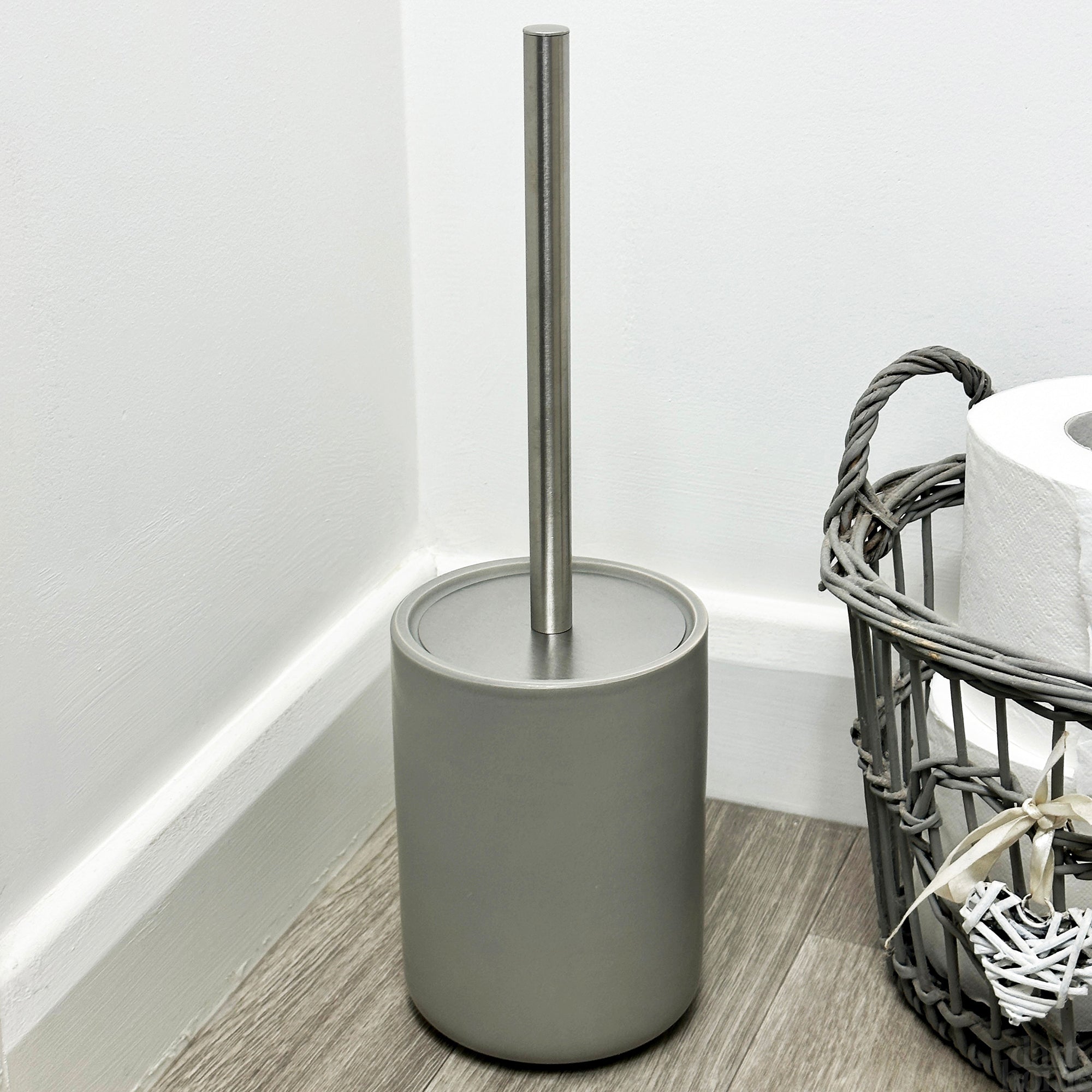 Matt Grey Toilet Brush With Pet Cover
