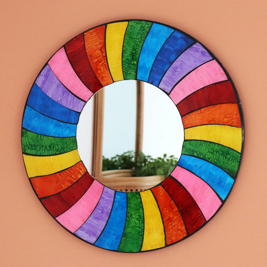 Round Rainbow Mosaic Tile Mirror