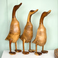 Set Of 3 Large Teak Duck Sculptures