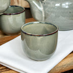 5-teiliges Teekannen- und Tassenset mit grüner reaktiver Glasur