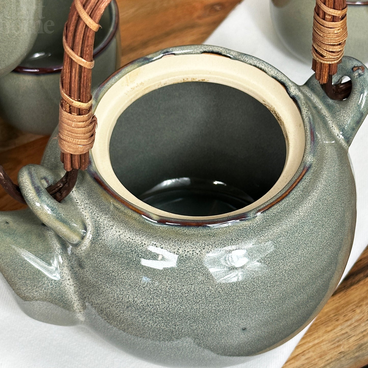 5 Piece Green Reactive Glaze Teapot And Cup Set