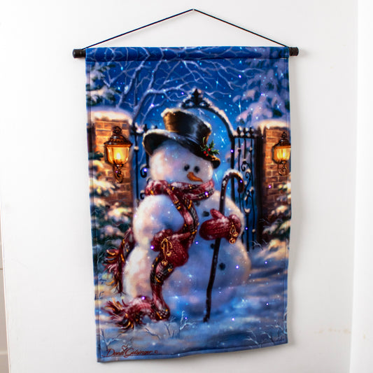 Light Up Snowman With Cane Fabric Wall Hanger