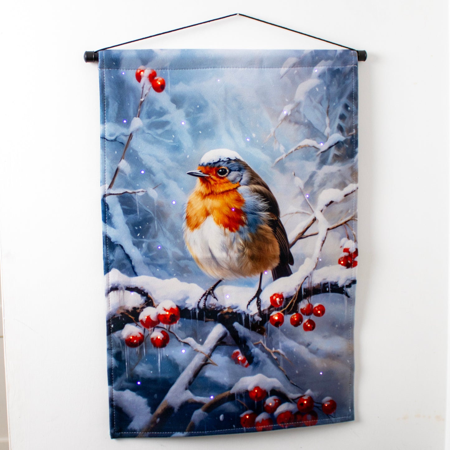 Light Up Winter Robin Fabric Wall Hanger