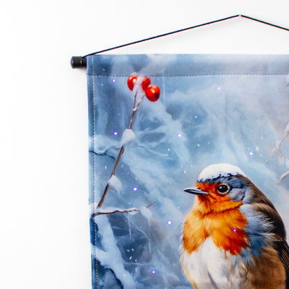 Light Up Winter Robin Fabric Wall Hanger