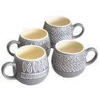 Set Of 4 Grey Embossed Patterned Mugs