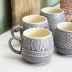 Set Of 4 Grey Embossed Patterned Mugs