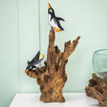 Teak Root Cliff Diving Penguins Sculpture