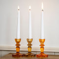 Set Of 3 Amber Glass Candlestick Holders