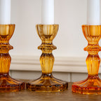 Set Of 3 Amber Glass Candlestick Holders