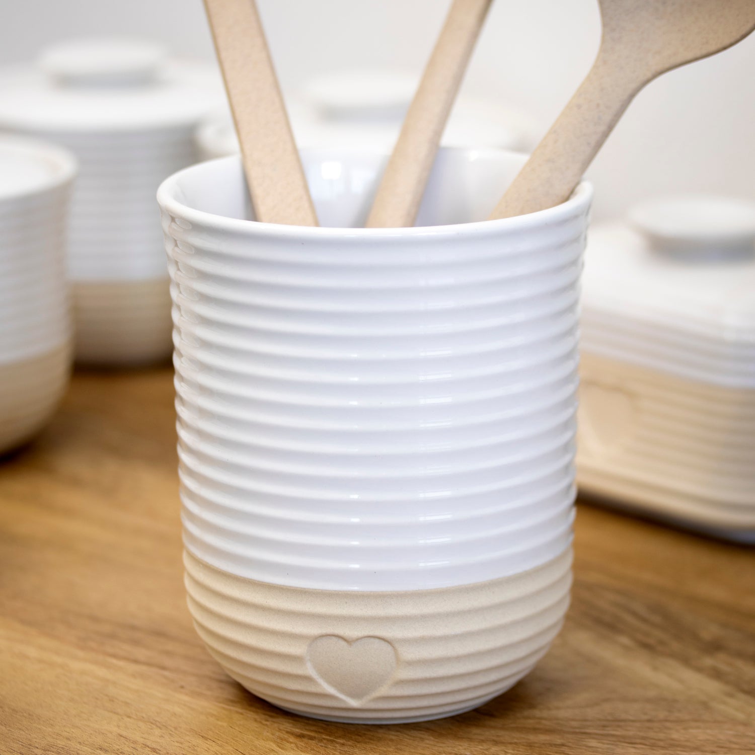Rustic Ribbed Love Heart Utensil Jar