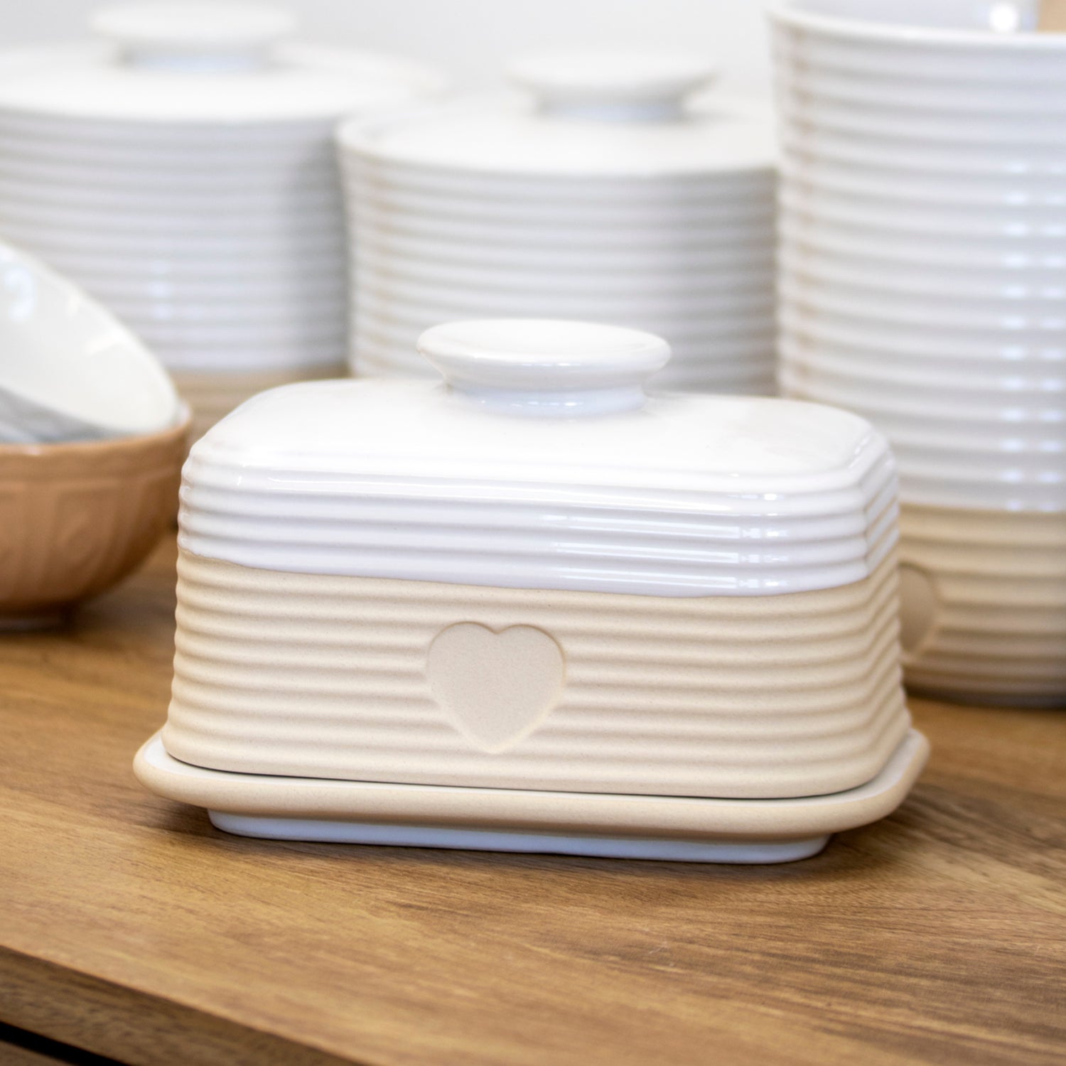 Rustic Ribbed Love Heart Butter Dish