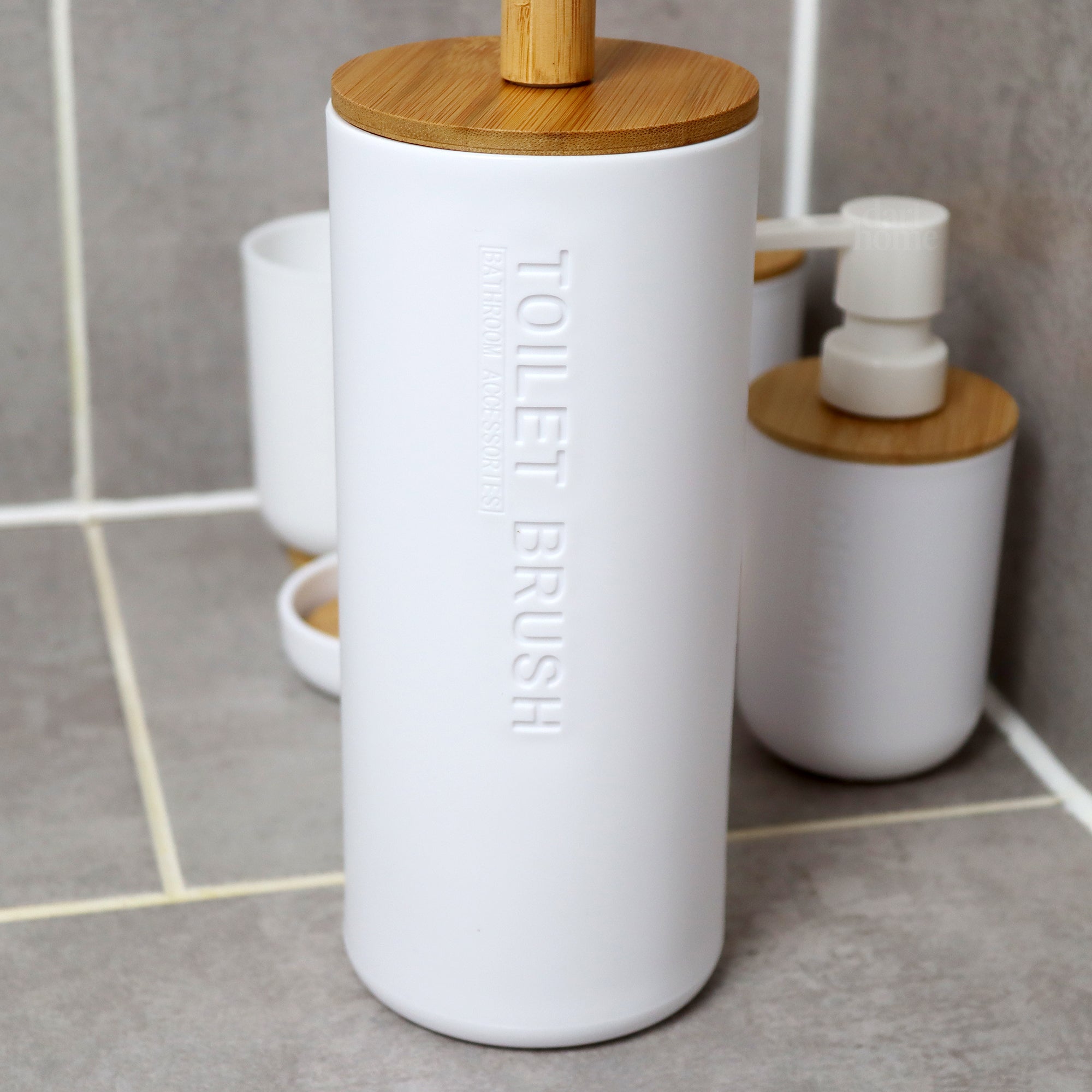 5pc Bamboo Bathroom Accessories sold Set with Soap Dispenser and Waste Basket