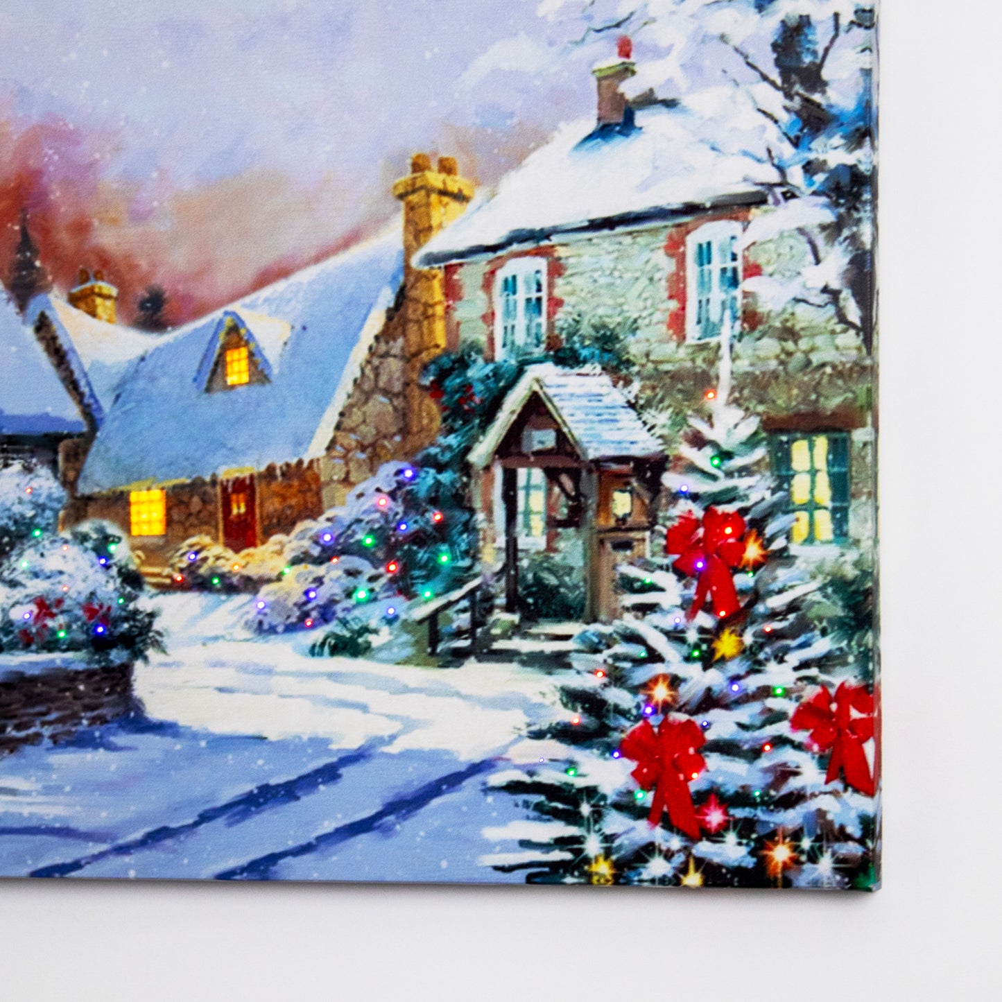 Winter English Village Light Up Canvas Wall Art