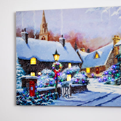 Winter English Village Light Up Canvas Wall Art