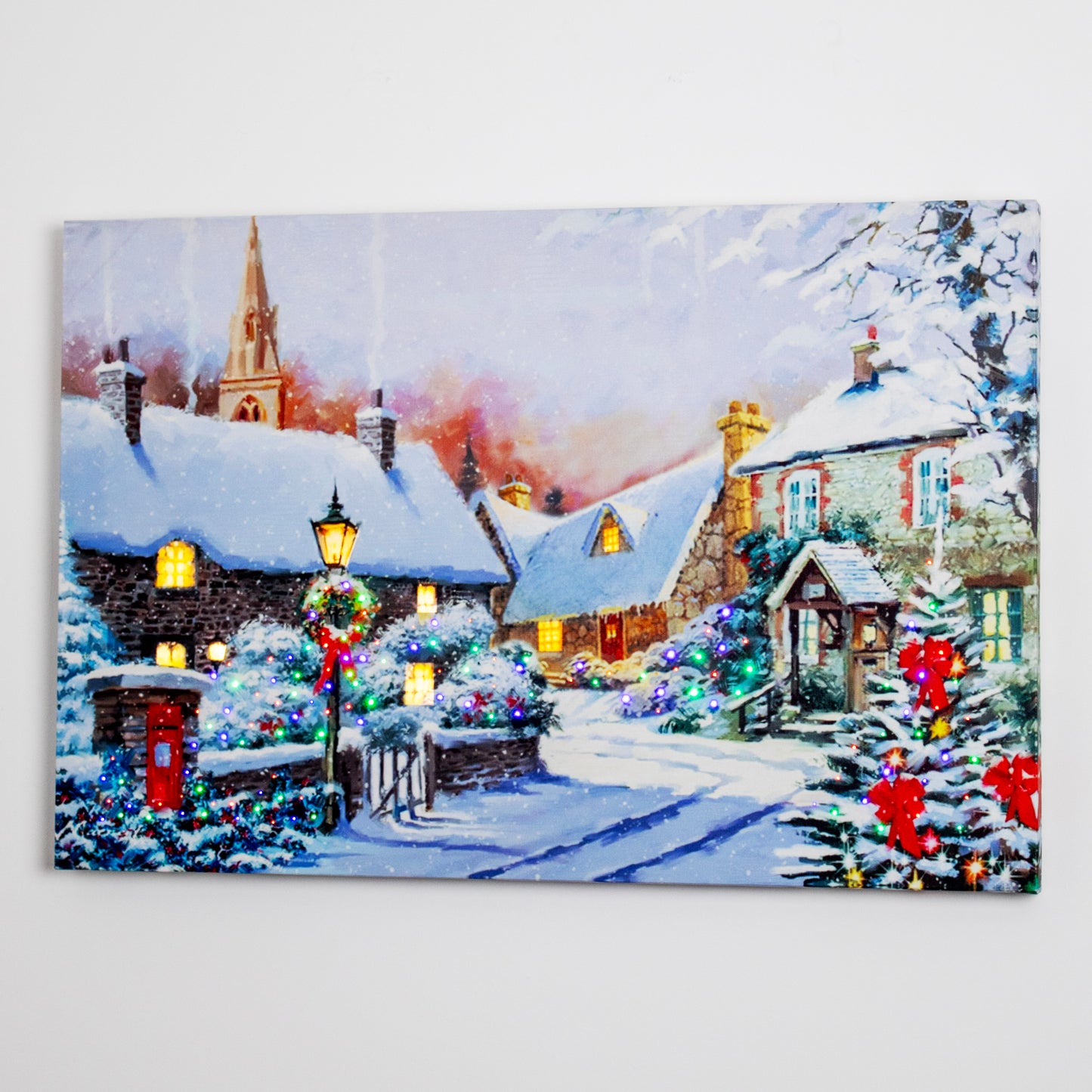 Winter English Village Light Up Canvas Wall Art