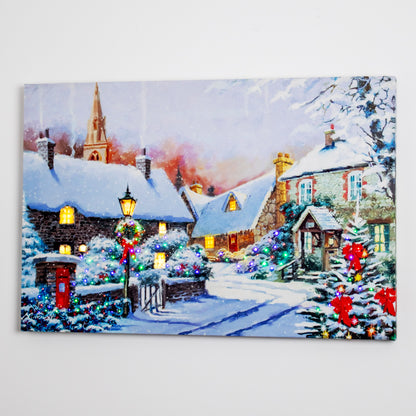 Winter English Village Light Up Canvas Wall Art